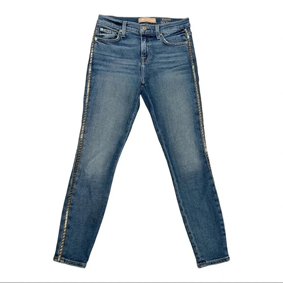 7 For All Mankind Luxe Vintage Skinny Jeans With Metallic Chevron Stripe Size 26 - Picture 4 of 12